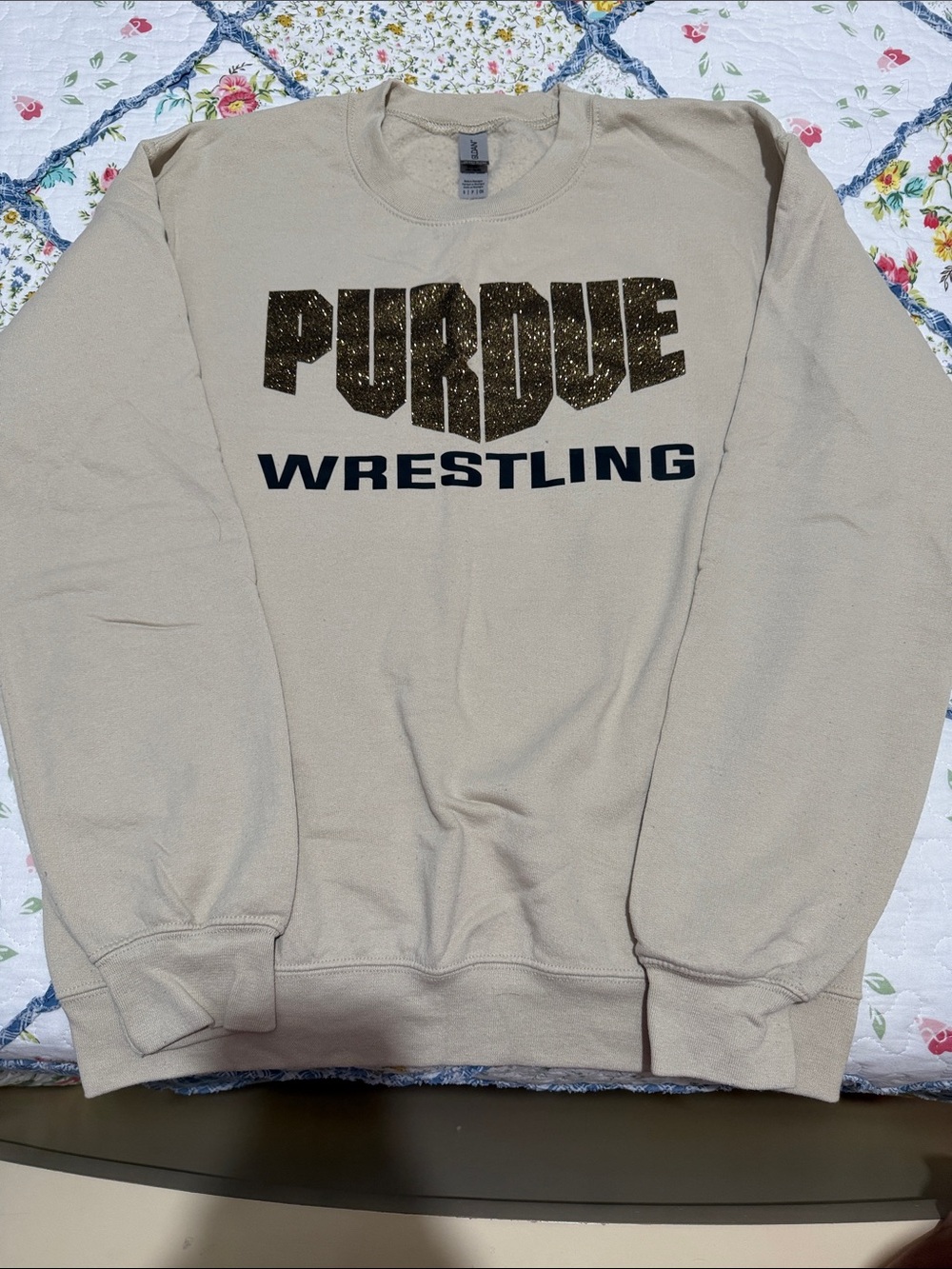 Gildan Purdue Wrestling Crewneck Sweatshirt - Beige with Black Logo